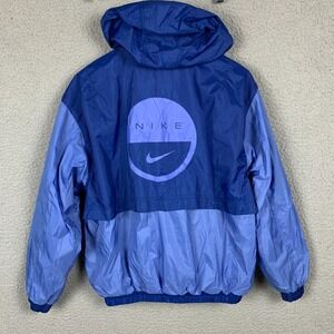 Vtg Nike Jacket Women Medium Reversible Blue Ying Yang‎ Hooded Windbreaker 2000s